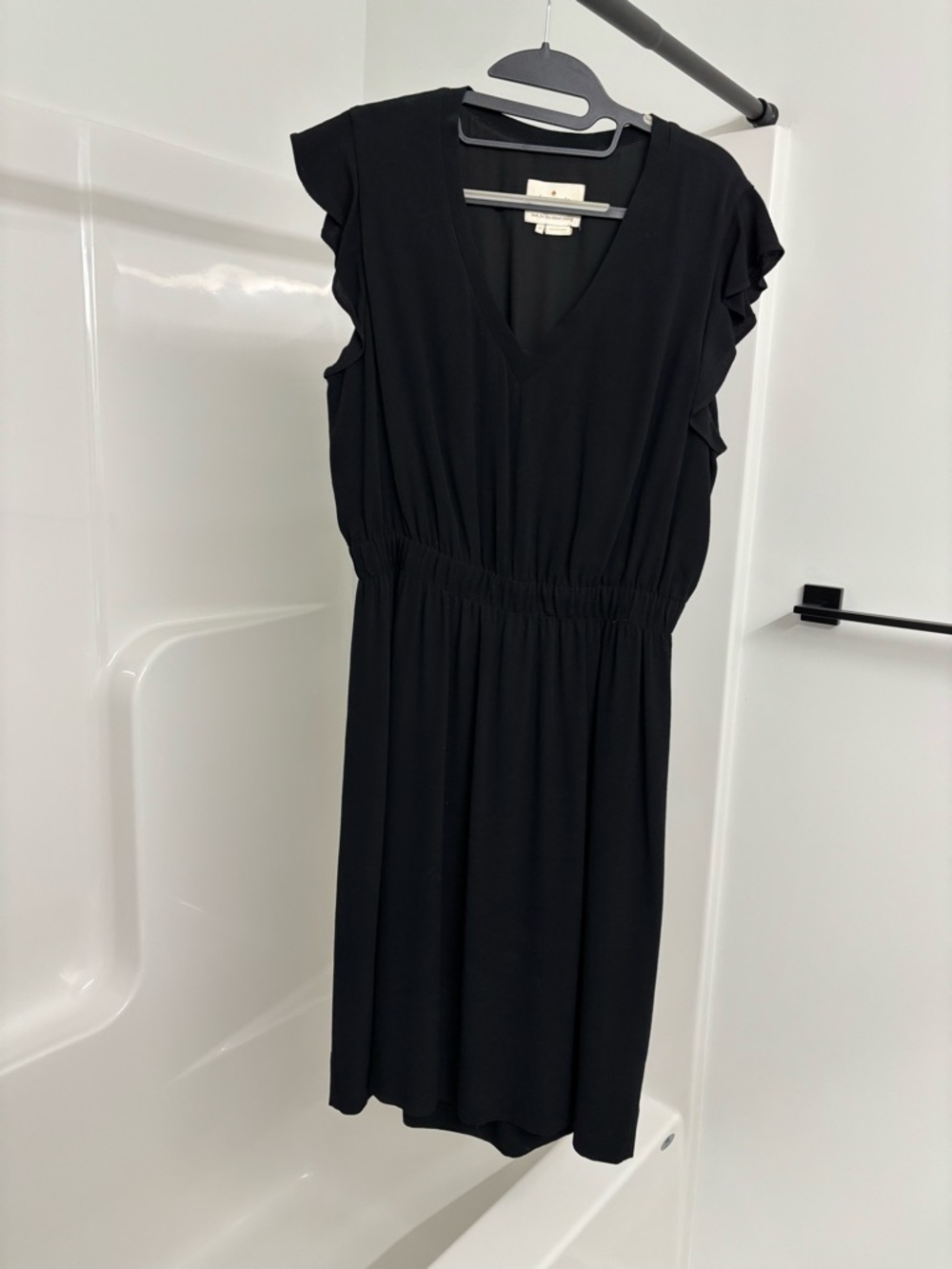 kate spade Black V-Neck Midi Dress with Flutter Sleeves